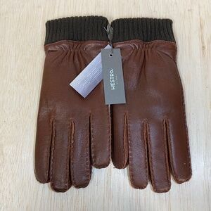 NEW! Hestra Men's Size 9 Brown Deerskin Leather Gloves • Fleece Lined